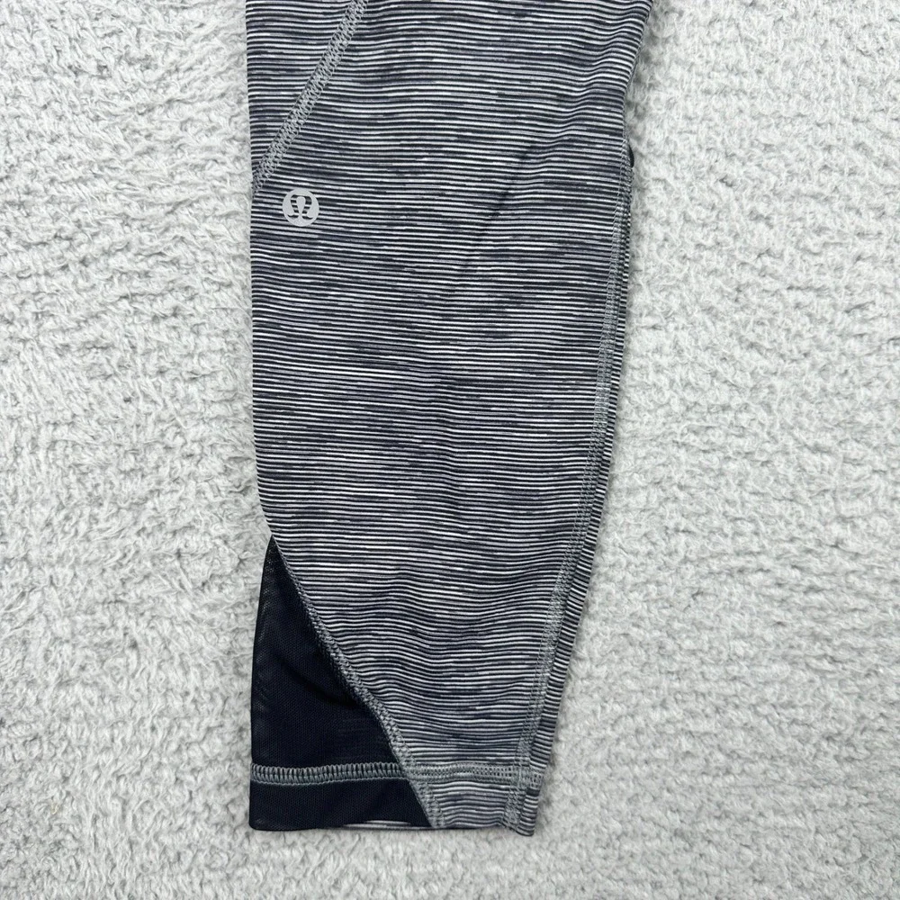 Lululemon Speed Up Leggings Womens 10 Black White Space Dye Stripe Mesh‎ 25